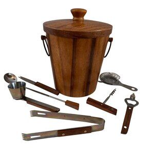 Mid Century Modern Teak Ice Bucket & Barware Set KMC Japan